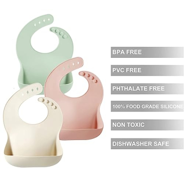 PandaEar Silicone Bibs Set of 3 - Adjustable and Waterproof