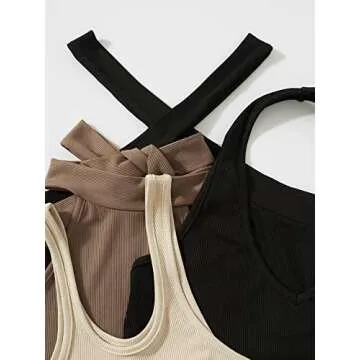 GORGLITTER Women's 4 Pieces One Shoulder Halter Bodycon Mini Dress Ribbed Knit Sleeveless Short Dresses