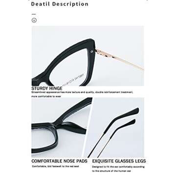MEETLSQ Blue Light Blocking Glasses,Cat Eye Anti Glare Filter Lens Lightweight Frame Computer Eyewear Eyeglasses Frame (C1-Black)