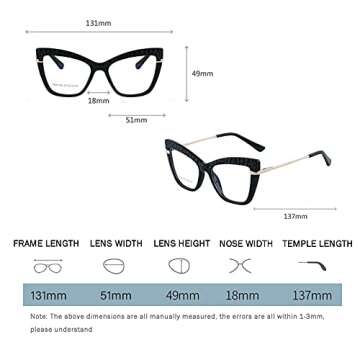 MEETLSQ Blue Light Blocking Glasses,Cat Eye Anti Glare Filter Lens Lightweight Frame Computer Eyewear Eyeglasses Frame (C1-Black)