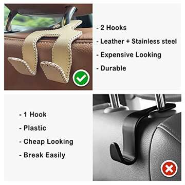 Leather Headrest Hooks for Car - Versatile Back Seat Organizers