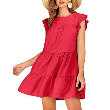 Remidoo Women's Babydoll Mini Dress in Crimson