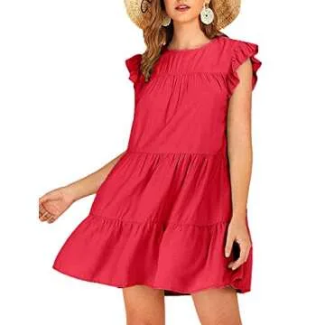 Remidoo Women's Babydoll Mini Dress in Crimson
