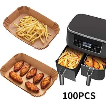 Air Fryer Disposable Paper Liner, 100PCS Food Grade Parchment Liners for Ninja DZ201,Ninja Foodi Dual Air Fryer Accessories Baking Paper (9 * 6, Natural)
