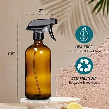 HAOERMEI 16 oz Amber Glass Spray Bottles for Cleaning & Essentials