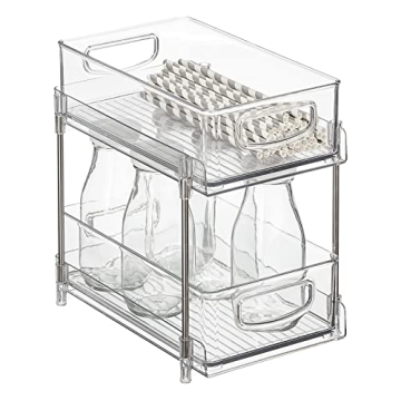 Nate Home by Nate Berkus 2-Tier Sliding Plastic Pull-Out Shallow Drawer Organizer | 2 Bins, Kitchen ...