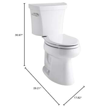 Kohler K-3999-0 Highline Comfort Height Two-piece Elongated 1.28 Gpf Toilet with Class Five Flushing Technology And Left-hand Trip Lever, Seat Not Included, White