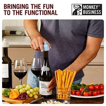 Monkey Business Silicone Wine Stopper | Seals Bottle and Keeps Wine Fresh/Cute Wine Accessories/Kitchen Gadgets