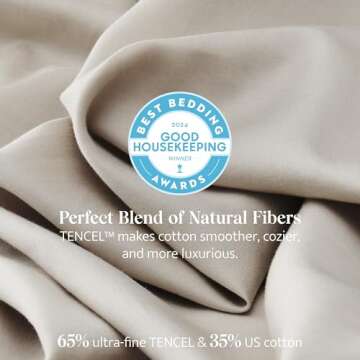 Double Stitch Cotton Tencel Sheet - Bed Sheets Set King Size, 4Pc Luxury Hotel Bedding Set, Soft, Co...