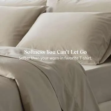 Double Stitch Cotton Tencel Sheet - Bed Sheets Set King Size, 4Pc Luxury Hotel Bedding Set, Soft, Cooling & Breathable for Hot Sleepers, Deep Pocket Up to 16 Inches, Sandstone