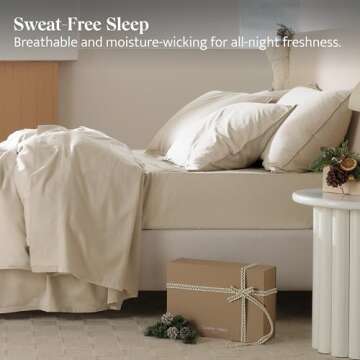 Double Stitch Cotton Tencel Sheet - Bed Sheets Set King Size, 4Pc Luxury Hotel Bedding Set, Soft, Cooling & Breathable for Hot Sleepers, Deep Pocket Up to 16 Inches, Sandstone