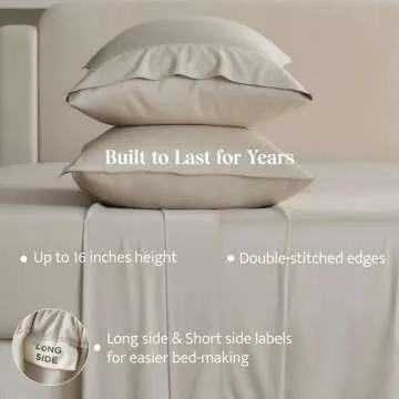 Double Stitch Cotton Tencel Sheet - Bed Sheets Set King Size, 4Pc Luxury Hotel Bedding Set, Soft, Cooling & Breathable for Hot Sleepers, Deep Pocket Up to 16 Inches, Sandstone
