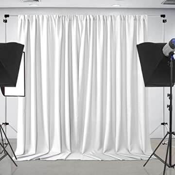 Joydeco White Curtains Backdrop for Wedding Parties, Photo Backdrop Curtains for Wedding Decorations Birthday, Wrinkle Free Polyester 5ft x 10ft Fabric Drape 2 Panels with Rod Pockets