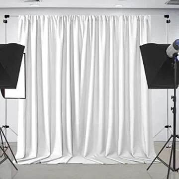 Joydeco White Curtains Backdrop for Wedding Parties, Photo Backdrop Curtains for Wedding Decorations Birthday, Wrinkle Free Polyester 5ft x 10ft Fabric Drape 2 Panels with Rod Pockets