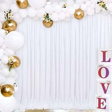 Joydeco White Curtains Backdrop for Wedding Parties, Photo Backdrop Curtains for Wedding Decorations Birthday, Wrinkle Free Polyester 5ft x 10ft Fabric Drape 2 Panels with Rod Pockets