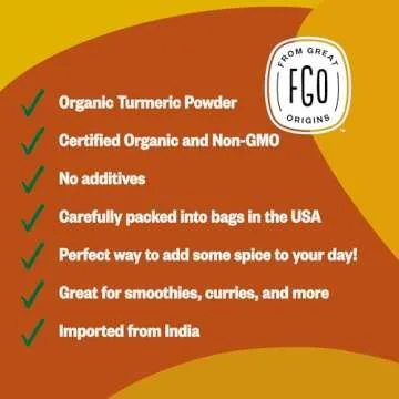 FGO Organic Turmeric Powder w/Curcumin, 2 Pound / 32oz Bulk Resealable Pouch, USDA Organic and Non-GMO, Sourced from India, Packaging May Vary (Pack of 1)