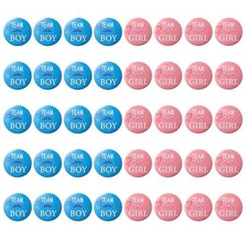 Favide 40 Pieces Gender Reveal Button Team Boy Girl Button Pins for Baby Shower Party Supplies, 2 In...