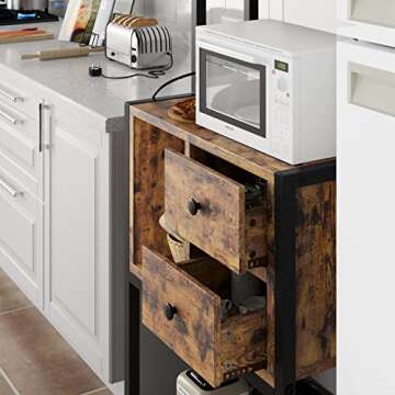 Amyove Bakers Rack with Power Outlet, Rustic Microwave Stand with 2 Drawer, Bakers Racks for Kitchens with Storage, 5-Tier Kitchen Storage Rack for Dining, Small Space, Apartment