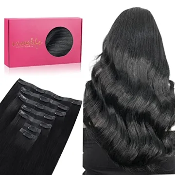 WENNALIFE Seamless Clip In Hair Extensions, 20 Inch 150g 7pcs Jet Black, Human Hair Invisible PU Ski...