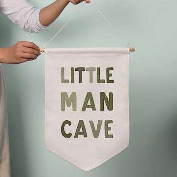 Little Man Cave Pennant Flag Wall Art Banner, Kids Room Decor, Nursery Wall Decor, Little Man Cave S...