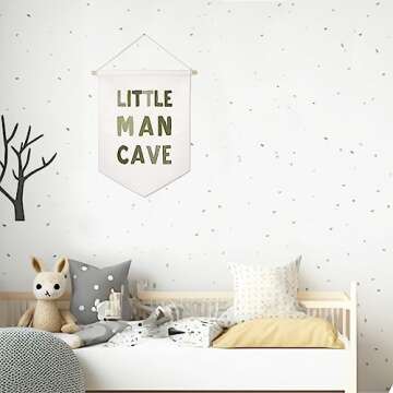 Little Man Cave Pennant Flag Wall Art Banner, Kids Room Decor, Nursery Wall Decor, Little Man Cave Sign, Hanging Canvas Banner, Baby Boy Wall Art, Kids Wall Art, Boys Room Decor, Boy Nursery Decor