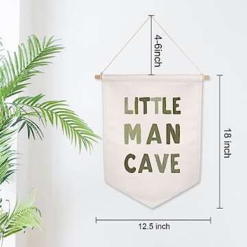 Little Man Cave Pennant Flag Wall Art Banner, Kids Room Decor, Nursery Wall Decor, Little Man Cave Sign, Hanging Canvas Banner, Baby Boy Wall Art, Kids Wall Art, Boys Room Decor, Boy Nursery Decor