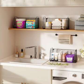 X-cosrack Snack Storage Organizer Wall Mount Basket, 3-Tier Stackable Wire Baskets with Handle for Kitchen, Laundry Room Organization and Storage, Garage Organization Shelves.