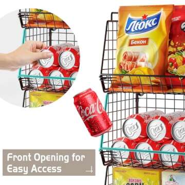 X-cosrack Snack Storage Organizer Wall Mount Basket, 3-Tier Stackable Wire Baskets with Handle for Kitchen, Laundry Room Organization and Storage, Garage Organization Shelves.