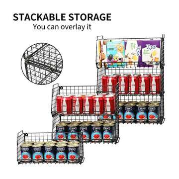 X-cosrack Snack Storage Organizer Wall Mount Basket, 3-Tier Stackable Wire Baskets with Handle for Kitchen, Laundry Room Organization and Storage, Garage Organization Shelves.