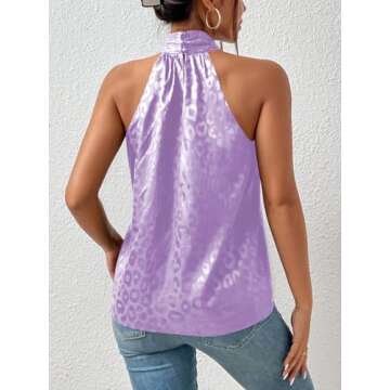 SweatyRocks Women's Crisscross Satin Halter Tops Keyhole Neck Loose Off Shoulder Casual Elegant Part...