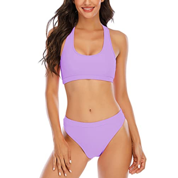 YELAIVP Women's Solid Racerback Athletic Bikinis Sporty Two Pieces Swimsuit Junior Teen Girls Sports...