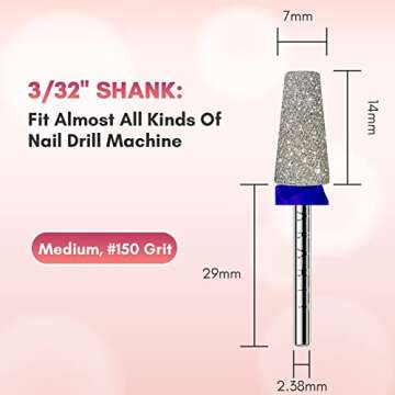 Makartt Electric Nail Drill Bits: Tapered Barrel Carbide Diamond Sanding Bit for Nail Prep Shaping, Upgrade Drill Tips with Cross Teeth & Dust-Proof Ring for Manicure Salon Cuticle Remove, M #150 Grit