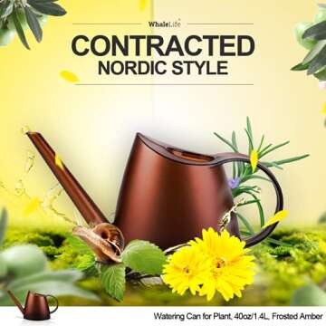 WhaleLife Indoor Watering Can for House Bonsai Plants (1.4L, Frosted Amber)