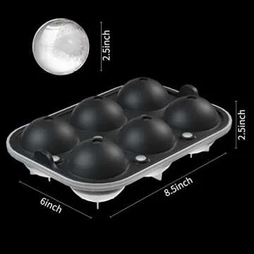 Ice Ball Maker, Round Ice Cube Mold, Easy Release 2.5” Whiskey Ice Mold with Lid & Funnel, Silicone Ice Cube Tray for Cocktail & Bourbon Black
