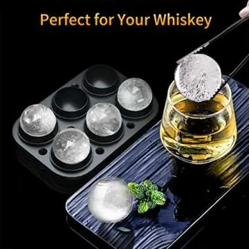 Ice Ball Maker, Round Ice Cube Mold, Easy Release 2.5” Whiskey Ice Mold with Lid & Funnel, Silicone Ice Cube Tray for Cocktail & Bourbon Black