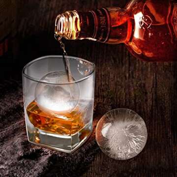 Ice Ball Maker, Round Ice Cube Mold, Easy Release 2.5” Whiskey Ice Mold with Lid & Funnel, Silicone Ice Cube Tray for Cocktail & Bourbon Black