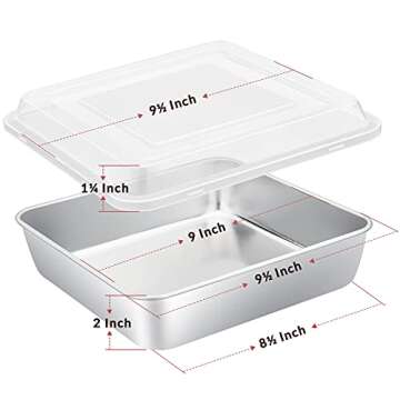 E-far 9 Inch Square Cake Pan with lid, 9x9 Baking Brownie Pans Stainless Steel Bakeware Set of 2, No...
