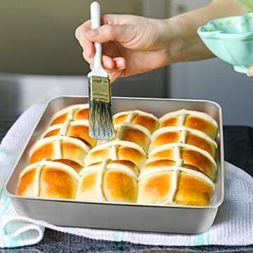 E-far 9 Inch Square Cake Pan with lid, 9x9 Baking Brownie Pans Stainless Steel Bakeware Set of 2, Non-toxic & Healthy, Easy Clean & Dishwasher Safe - 4 Pieces(2 Pans + 2 Lids)