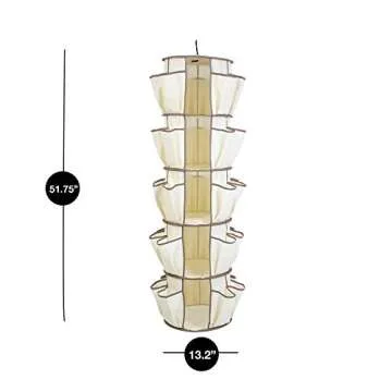 Smart Design 5-Tier Smart Carousel Organizer w/ 40 Pockets & Steel Metal Hook - 360 Degree Swivel - Heavy Duty Fabric - Clothing, Shoes, Misc. Item - Home Organization (13 x 51.8 Inch) [Beige]