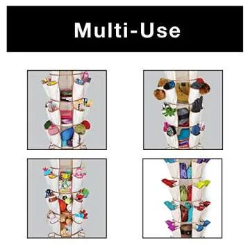 Smart Design 5-Tier Smart Carousel Organizer w/ 40 Pockets & Steel Metal Hook - 360 Degree Swivel - Heavy Duty Fabric - Clothing, Shoes, Misc. Item - Home Organization (13 x 51.8 Inch) [Beige]