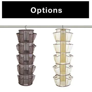 Smart Design 5-Tier Smart Carousel Organizer w/ 40 Pockets & Steel Metal Hook - 360 Degree Swivel - Heavy Duty Fabric - Clothing, Shoes, Misc. Item - Home Organization (13 x 51.8 Inch) [Beige]