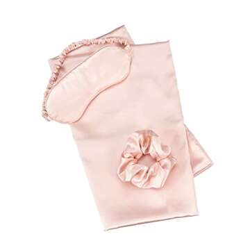 KISMETICS Vegan Silk Sleep Set - Silky Pillowcase, Scrunchie & Eye Mask