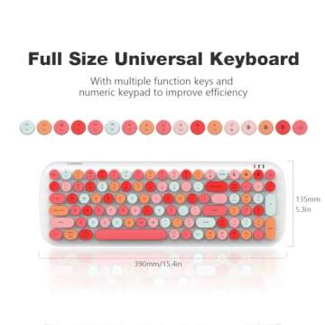 MOFII Wireless Bluetooth Keyboard for Laptop & Android, Connect up to 3 Devices Simultaneously, Portable 100-Key Typewriter Retro Round Keycaps Keyboard - Lipstick Colors