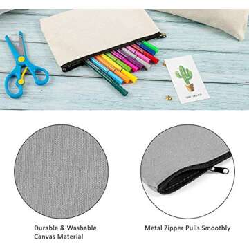 12 Pack Blank Canvas Pencil Case Pouch, Blank Makeup Bags for Vinyl Projects Sublimation DIY Your Own Pencil Case, Zipper Canvas Craft Bags, Cotton Multipurpose Pouch Bag, 7.8 x 5 Inch