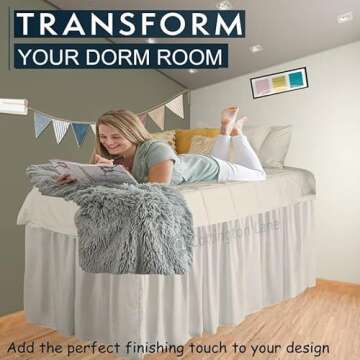 Dorm Room Bed Skirt Twin XL - 100% Microfiber - Extra Long College Dorm Room Bed Skirt 32 Inch Drop - Cream Dorm Bed Skirt (Twin XL/32 Drop)