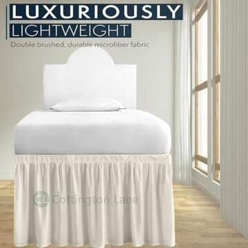 Dorm Room Bed Skirt Twin XL - 100% Microfiber - Extra Long College Dorm Room Bed Skirt 32 Inch Drop - Cream Dorm Bed Skirt (Twin XL/32 Drop)