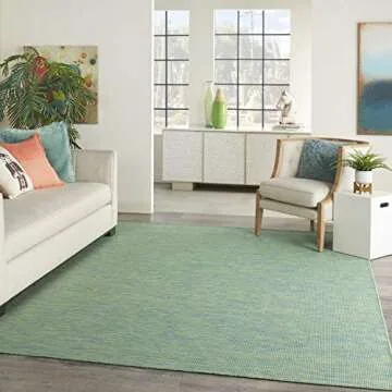 Nourison Positano Indoor/Outdoor Blue/Green 6' x 9' Area Rug, Easy Cleaning, Non Shedding, Bed Room, Living Room, Dining Room, Backyard, Deck, Patio (6x9)