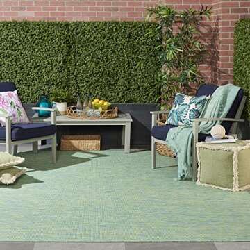 Nourison Positano Indoor/Outdoor Blue/Green 6' x 9' Area Rug, Easy Cleaning, Non Shedding, Bed Room, Living Room, Dining Room, Backyard, Deck, Patio (6x9)
