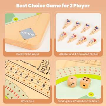 Upspotie Baseball Dice Board Game Wooden Tabletop Baseball Game Fun Double Battle Table Game Solid W...