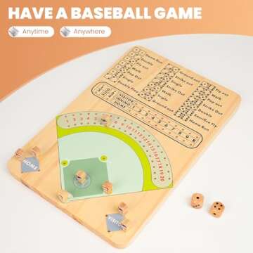 Upspotie Baseball Dice Board Game Wooden Tabletop Baseball Game Fun Double Battle Table Game Solid Wood Baseball Themed Party Gift for All Ages Sport for Travel Camping Family Holiday Gatherings
